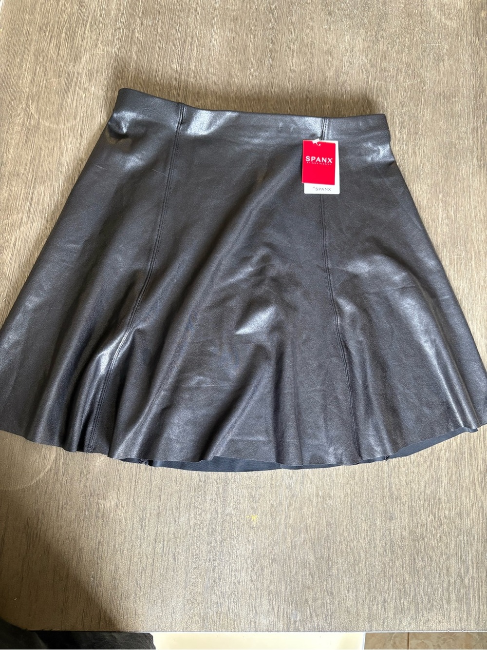 SPANX Black Faux Leather Skater Skirt